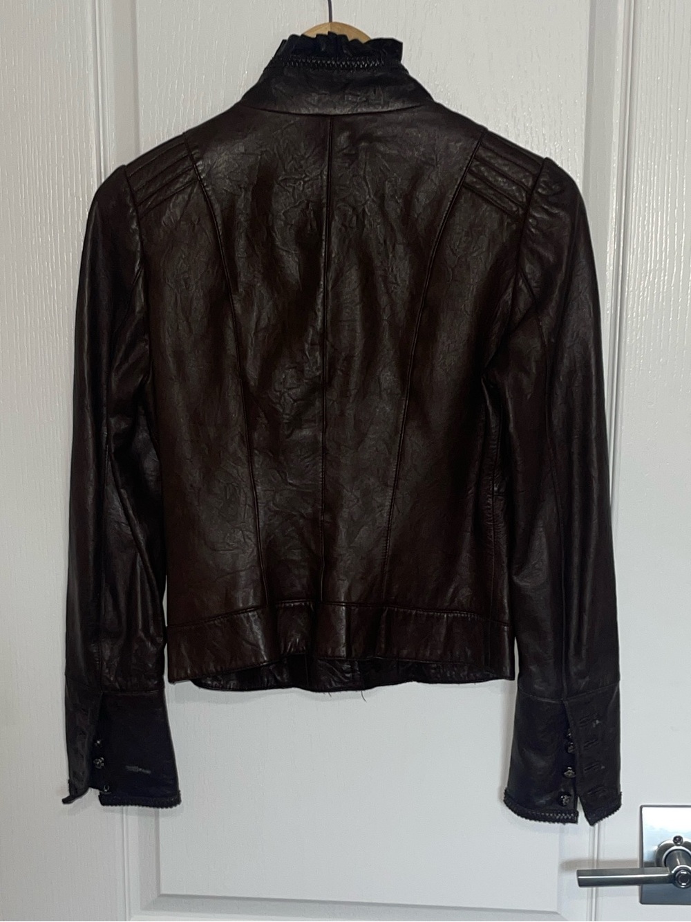 DANIER Dark Brown Military-Style Leather Jacket Button Vampire Dairies 2XS XXS - Picture 8 of 8